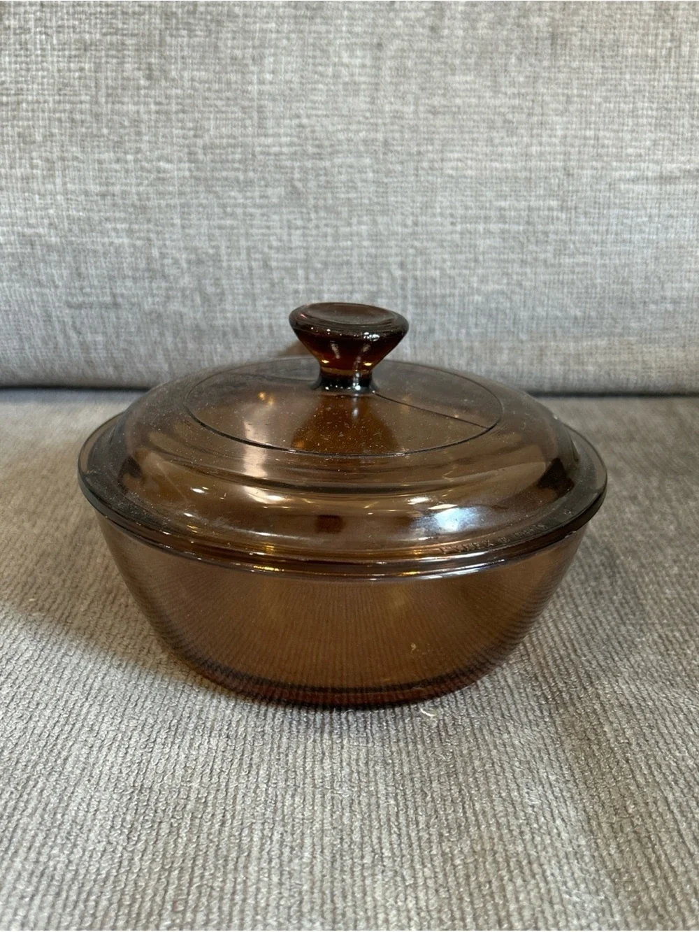 Vintage Vision by Corning Amber Glass 0.5 L Sauce Pan Pot USA W/Pyrex Lid USA